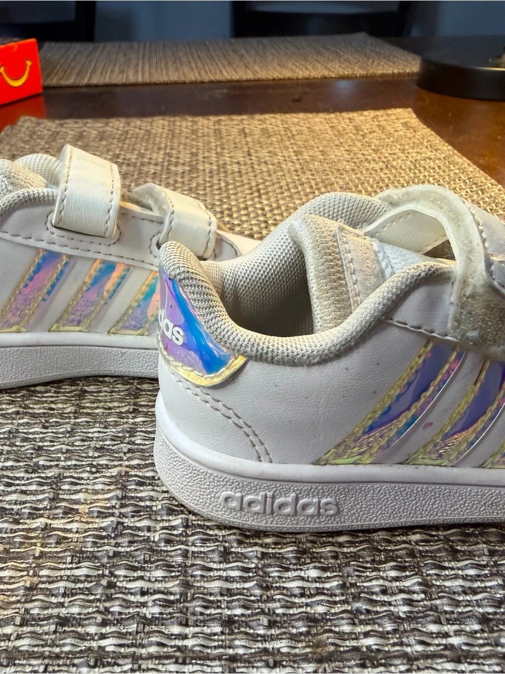 adidas White Kids Sneakers with Iridescent Stripes